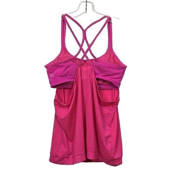 Athleta Athletic Tank Top Size M Fuchsia‎ Hot Pink Strappy Criss Cross Back - Picture 2 of 8